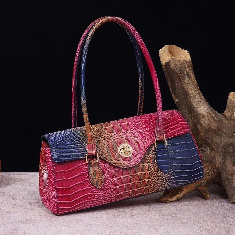 Retro Crocodile Pattern Baguette Bag — view 5