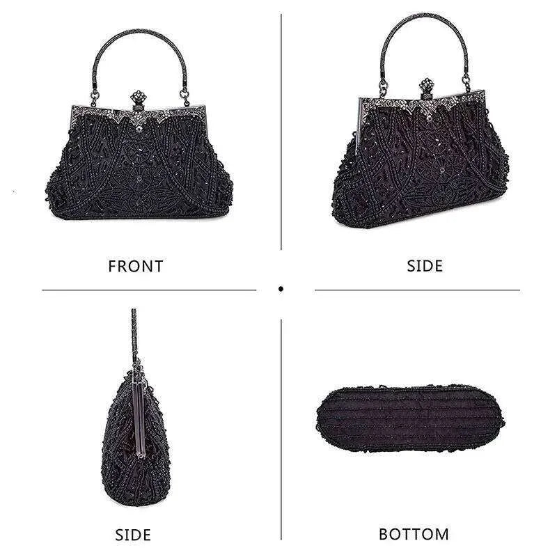 Vintage Dark Blue Beaded Evening Shoulder Bag — detail 6
