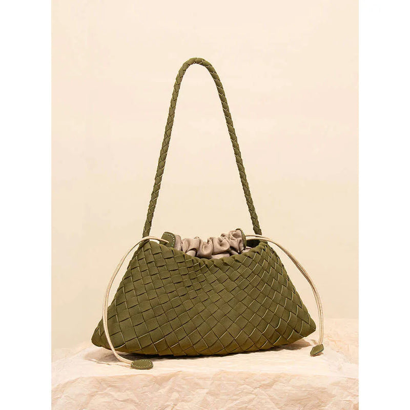 Designer Woven Cowhide Leather Basket Tote Bag — detail 7