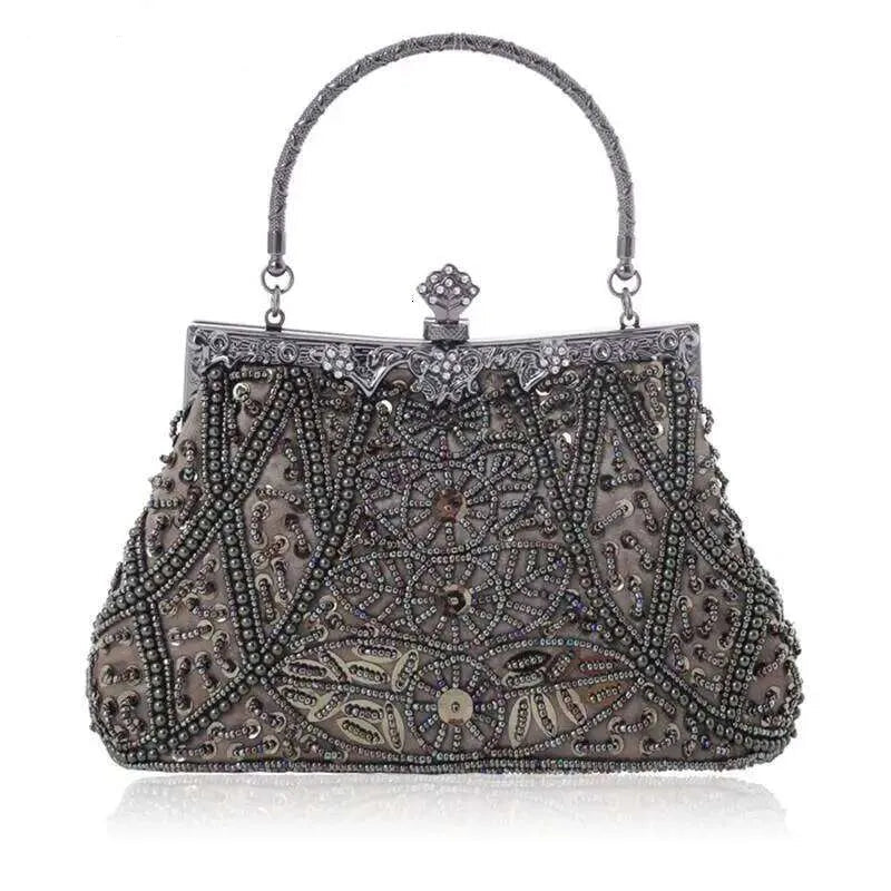 Vintage Dark Blue Beaded Evening Shoulder Bag — detail 2