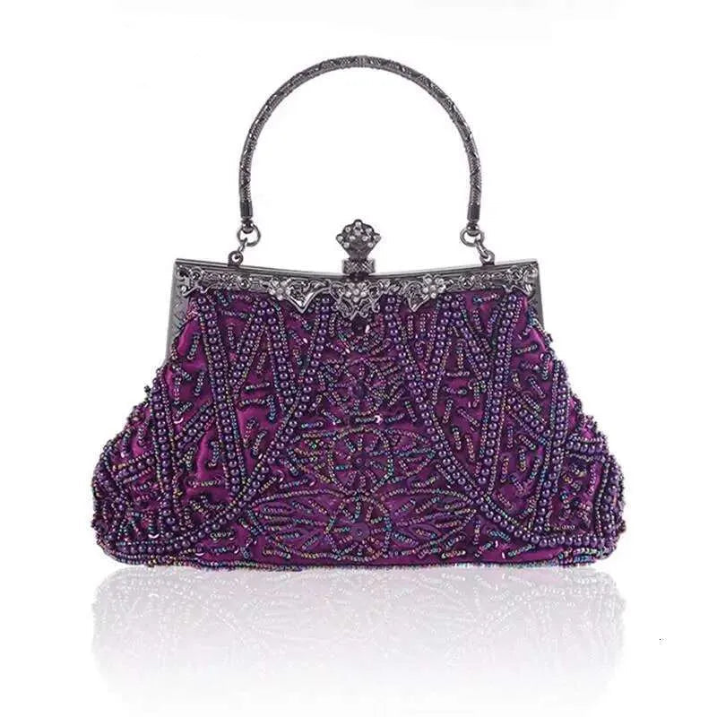 Vintage Dark Blue Beaded Evening Shoulder Bag — detail 4