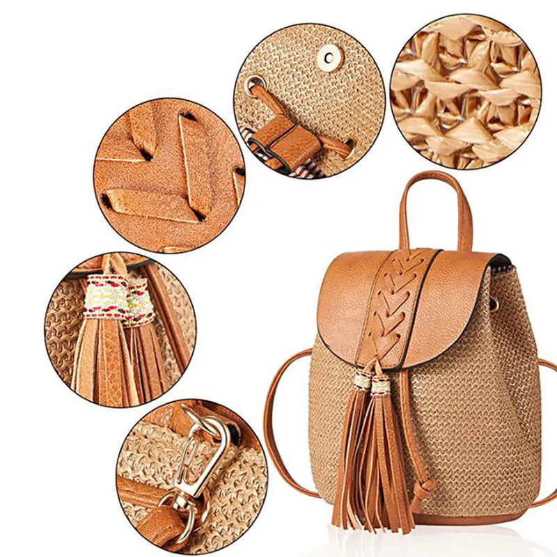 Summer Straw Woven Backpack — detail 1