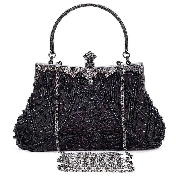 Vintage Dark Blue Beaded Evening Shoulder Bag