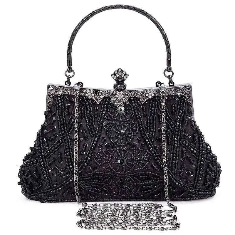 Vintage Dark Blue Beaded Evening Shoulder Bag — detail 1