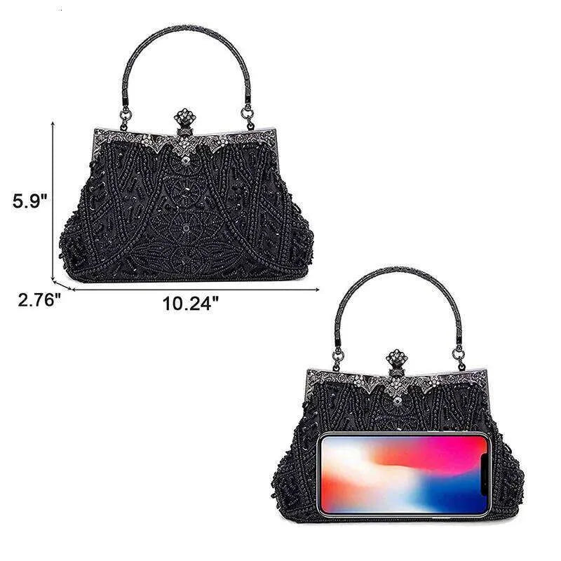 Vintage Dark Blue Beaded Evening Shoulder Bag — detail 8