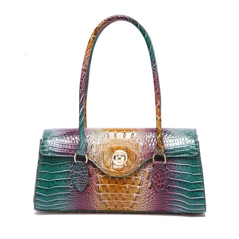 Retro Crocodile Pattern Baguette Bag — detail 6