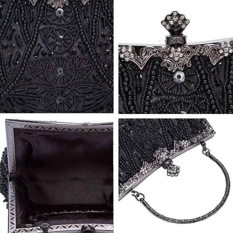 Vintage Dark Blue Beaded Evening Shoulder Bag — detail 7