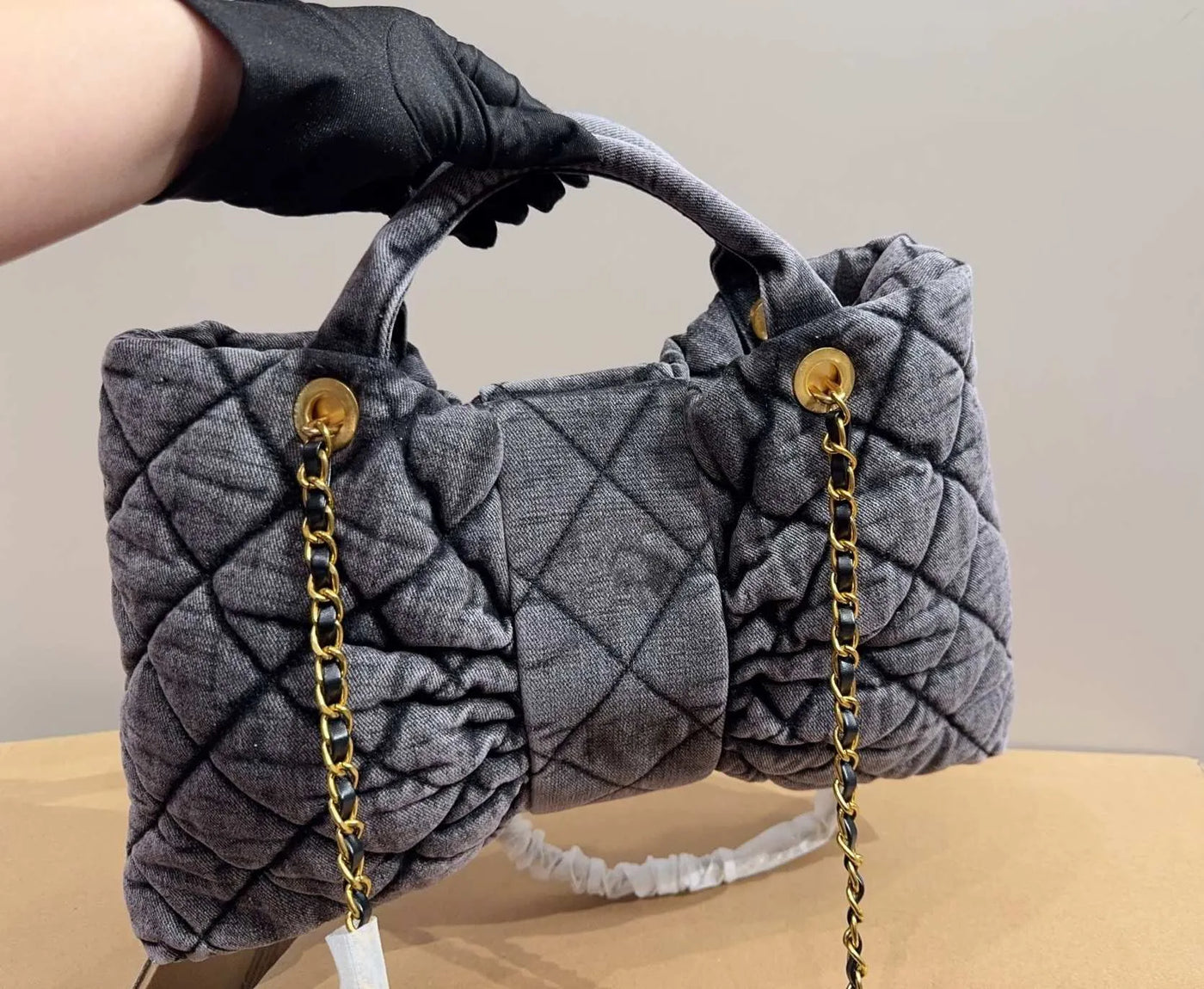 Luxury Bow Quilted Denim Bag — view 2