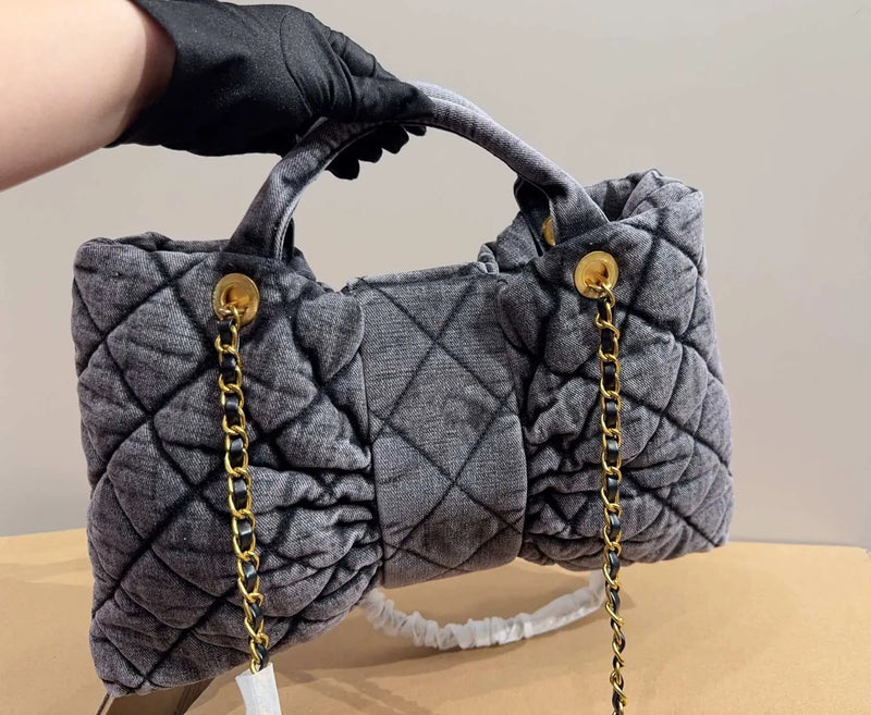 Luxury Bow Quilted Denim Bag — detail 2