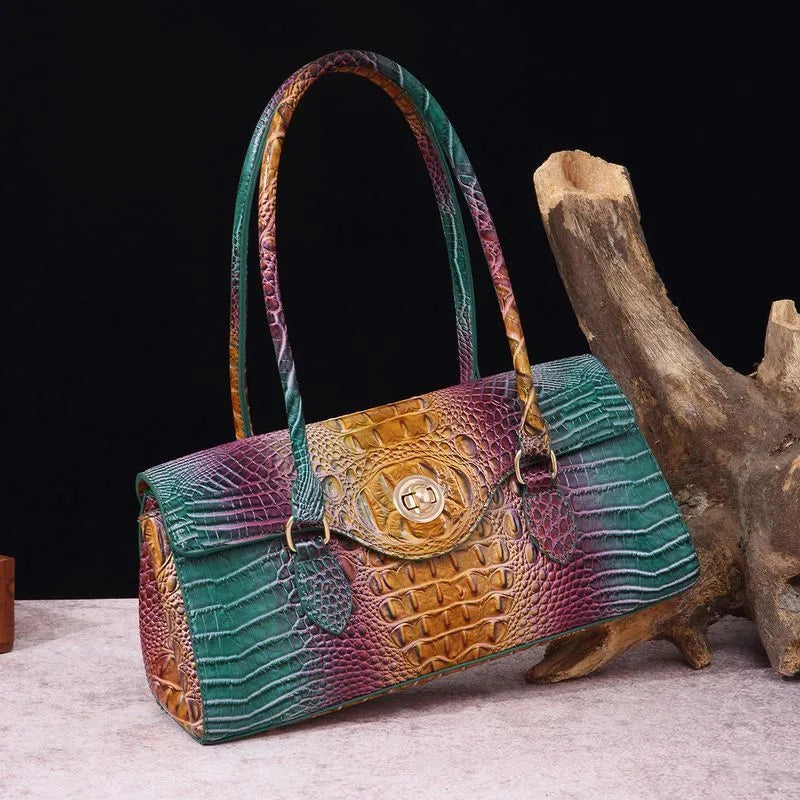 Retro Crocodile Pattern Baguette Bag